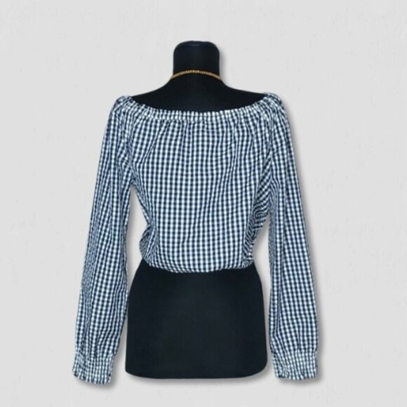 Sanctuary Claire Gingham Print Top White Navy Blue M - Picture 3 of 10